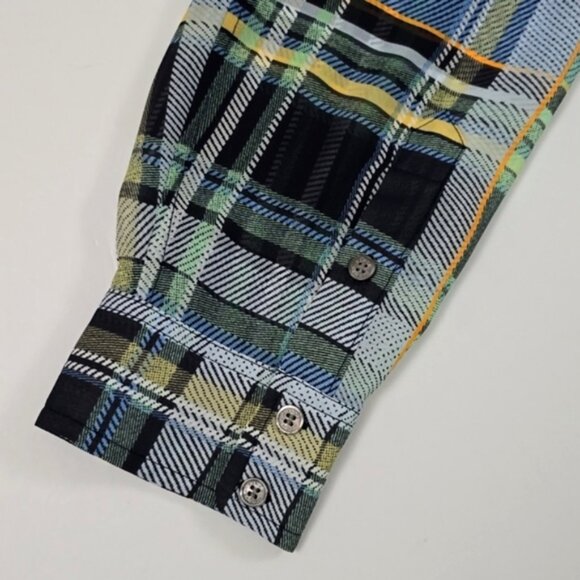 Vince Camuto Women's Semi Sheer Blue White Plaid Long Sleeves Blouse Size XL - Picture 6 of 12